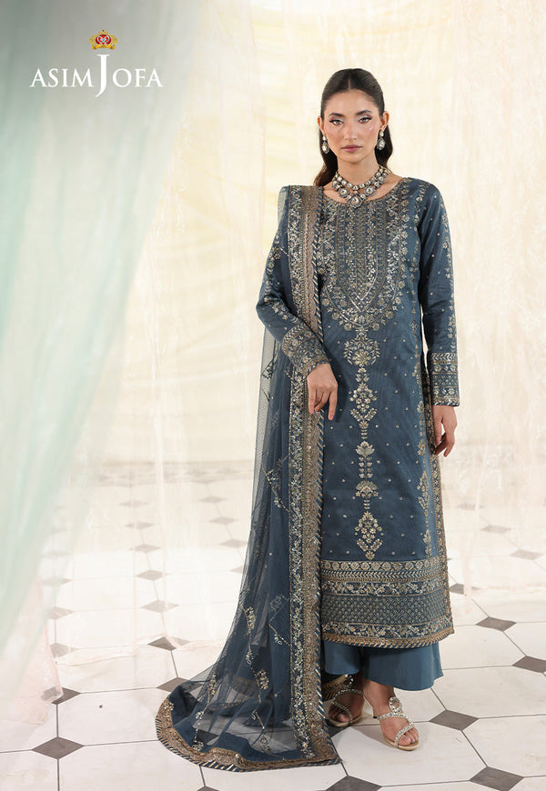 AJUEV-08 EMBROIDERED COTTON NET UNSTITCHED 3 PCS