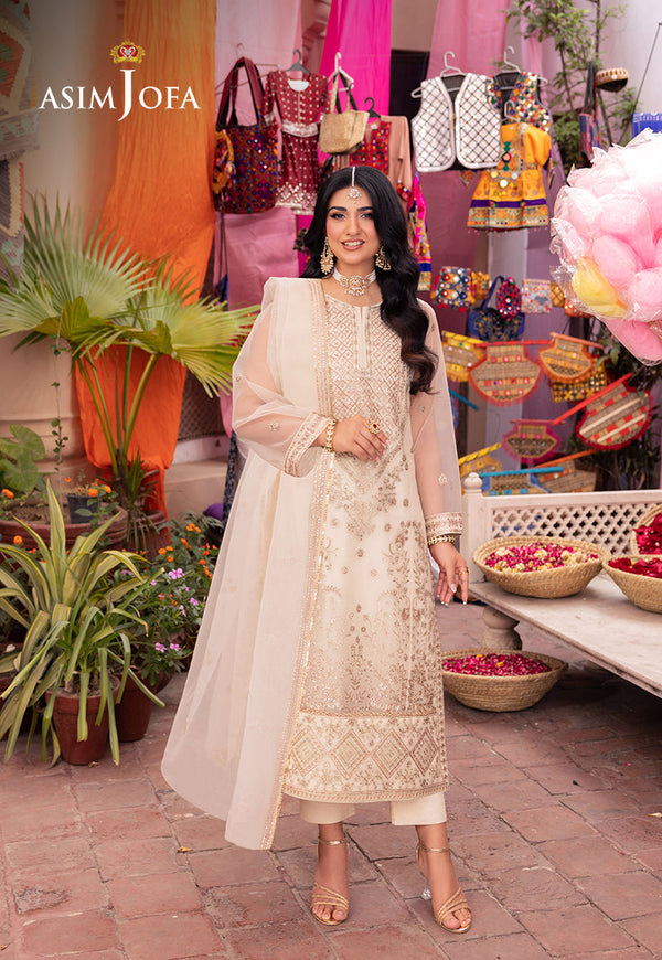 AJEMB-11 EMBROIDERED ORGANZA STITCHED 3 PCS