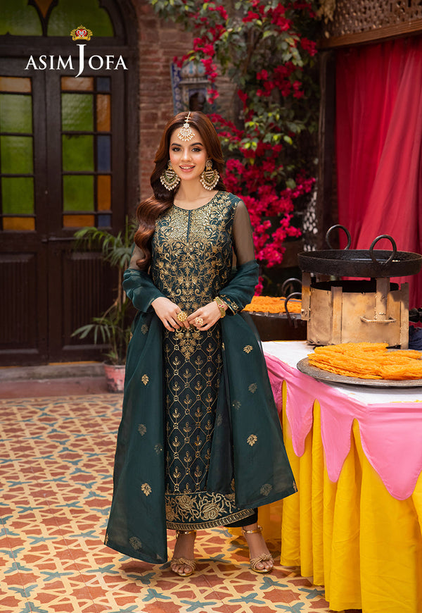 AJEMB-25 EMBROIDERED ORGANZA STITCHED 3 PCS