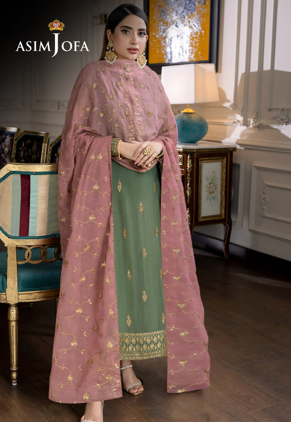 AJJMB-19 EMBROIDERED CHIFFON , ORGANZA STITCHED 3 PCS