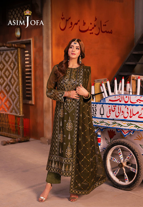 AJKKB-16 EMBROIDERED CHIFFON STITCHED 3 PCS