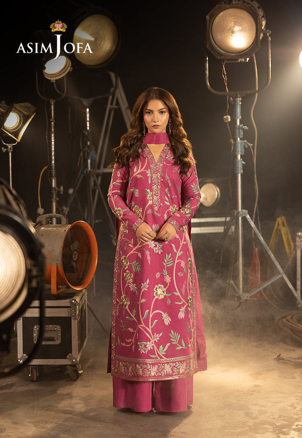 AJLLFB-15 Embroidered Silk STITCHED 3 Pcs