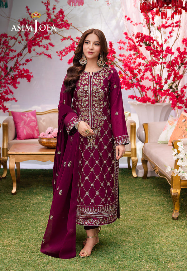 AJMJB-03 EMBROIDERED LAWN SILK STITCHED  3 PCS