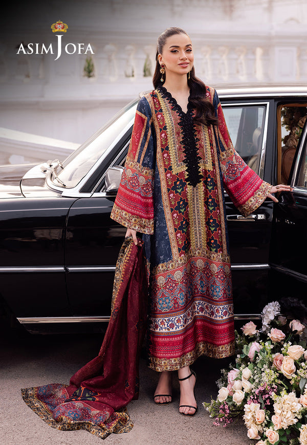 AJRSB-05 DIGITALLY PRINTED EMBROIDERED BLENDED SILK STITCHED 3 PCS