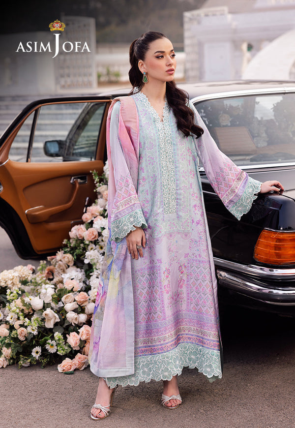 AJRSB-07 DIGITALLY PRINTED EMBROIDERED BLENDED SILK STITCHED 3 PCS
