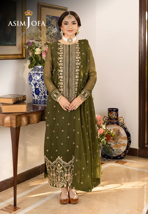AJSMB-43 EMBROIDERED CHIFFON GEORGETTE STITCHED 3 PCS